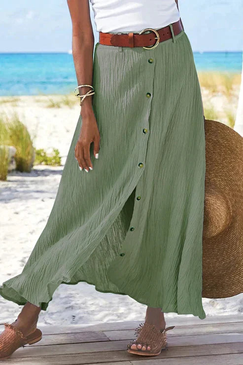 Esme | Women's Button Front Maxi Skirt High Waist Linen Look – Linen Blend