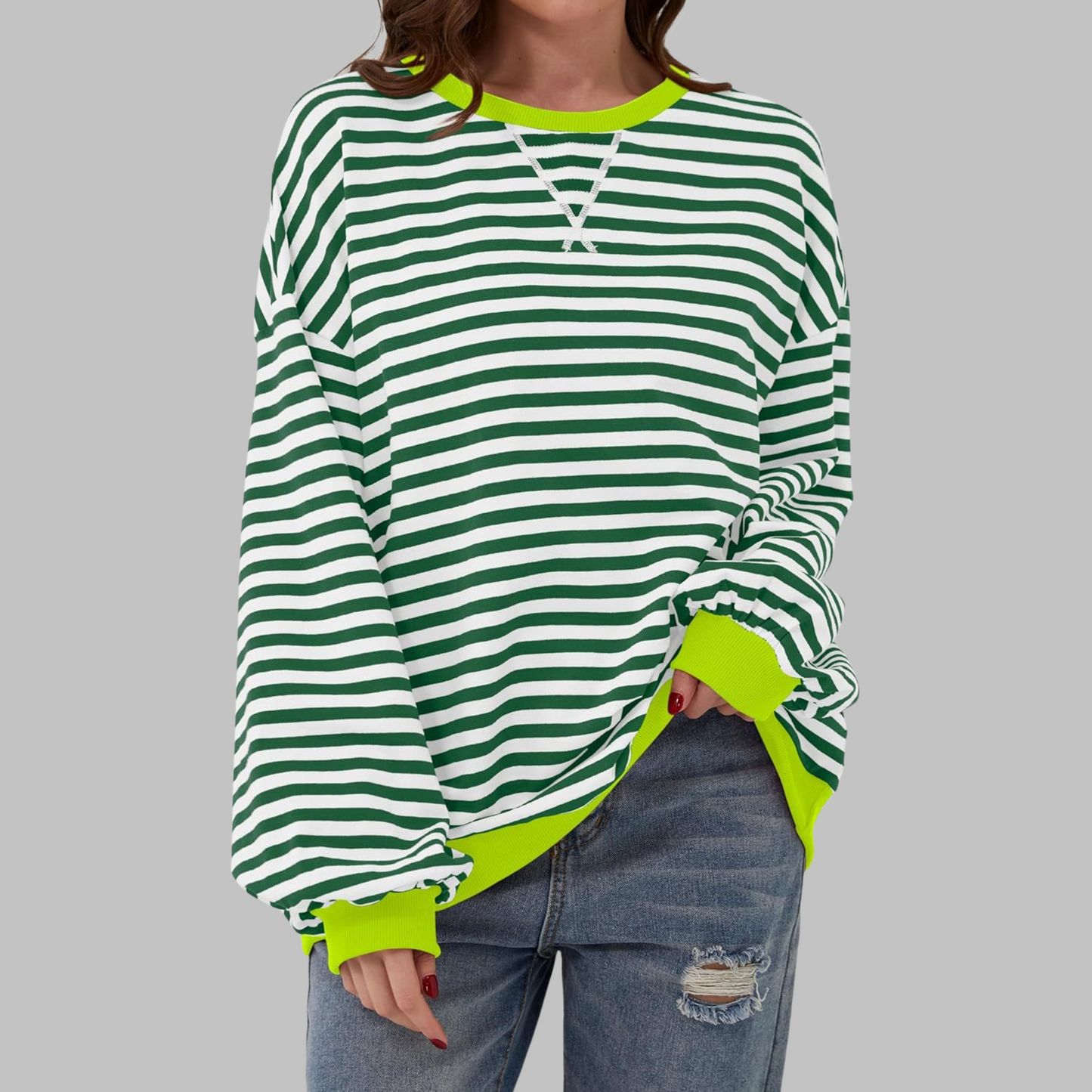 Carly | Women's Striped Crewneck Long Sleeve Oversized Sweatshirt – Striped, Long Sleeve