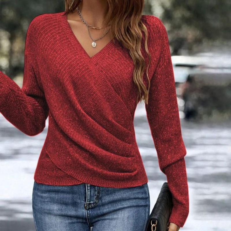 Rosie | Women's V-Neck Wrap Front Long Sleeve Sweater – Wrap Style, V-Neck