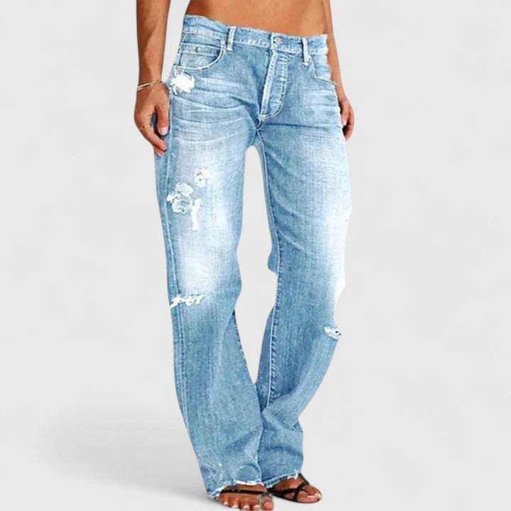 Eula | Women's Low Rise Distressed Straight Leg Jeans