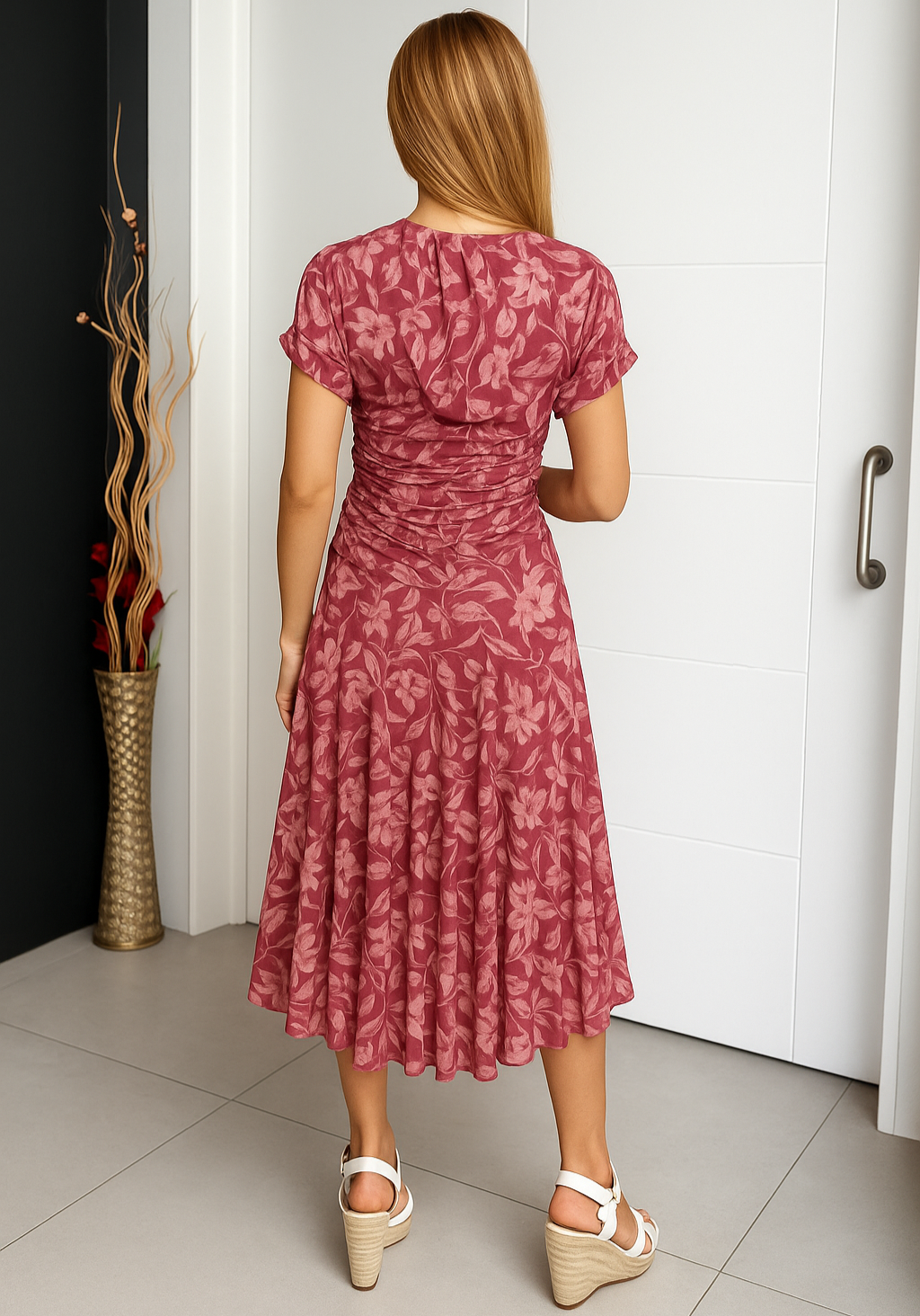 Alessandra | Women's Off-Shoulder Midi Dress with Floral Print