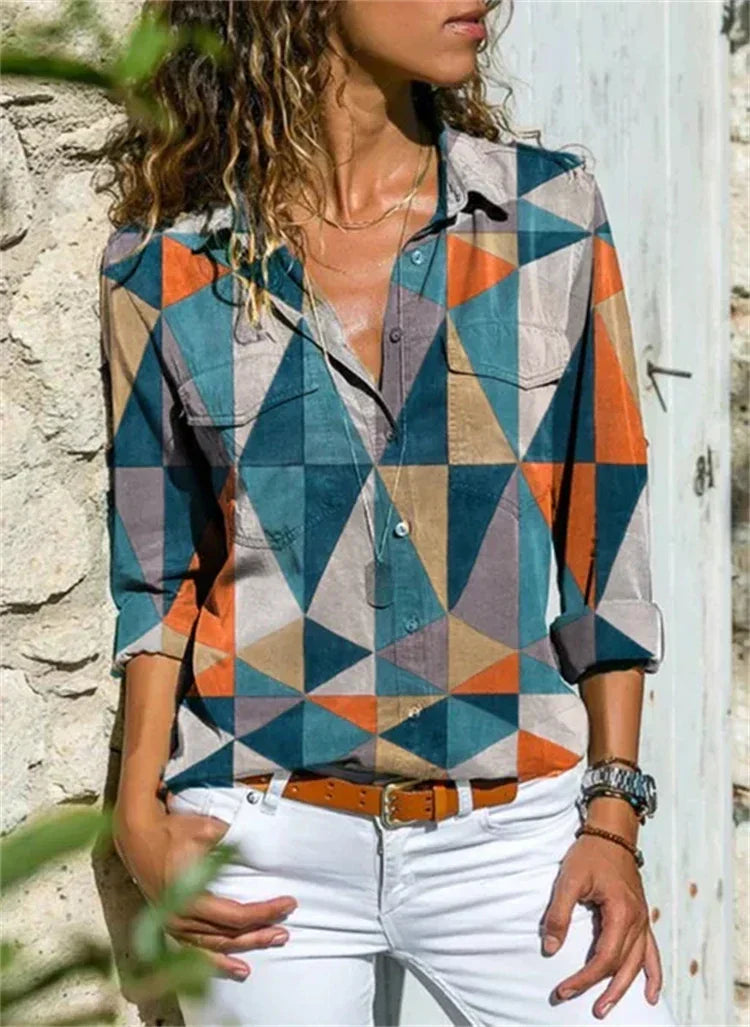 Rita | Women's Floral Print Long Sleeve Button-Down Blouse – Floral Print, Long Sleeve