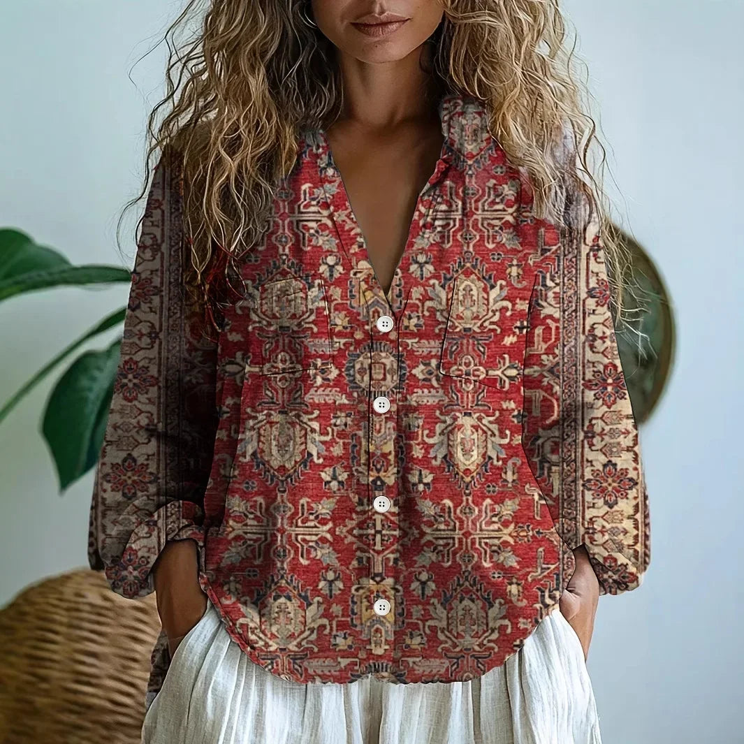 Sharon | Women's Relaxed Blouse with Nature Print – Casual