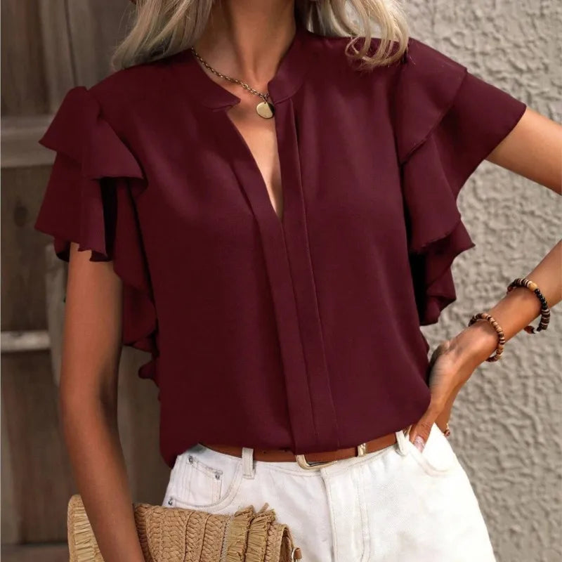 Tara | Women's Chic Blouse with Elegant Ruffle Sleeves – Ruffle Detail, Elegant