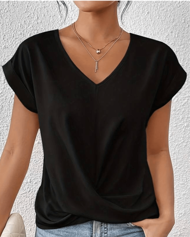 Kiera | Women's V-Neck Twist Front Short Sleeve Top – V-Neck, Short Sleeve
