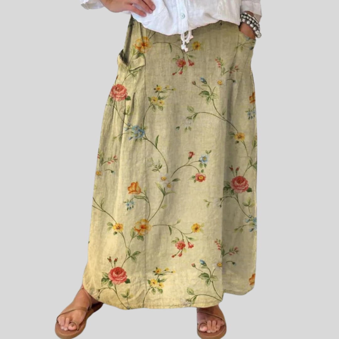 Brittany | Women's Retro Elegant Floral Art Elastic waistband Pocket Skirt – Floral Print