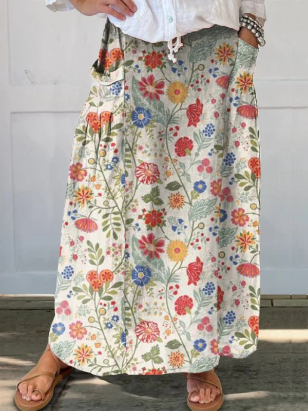 Alison | Women's Floral Print Elastic waistband Pocket Skirt – Floral Print, Feminine