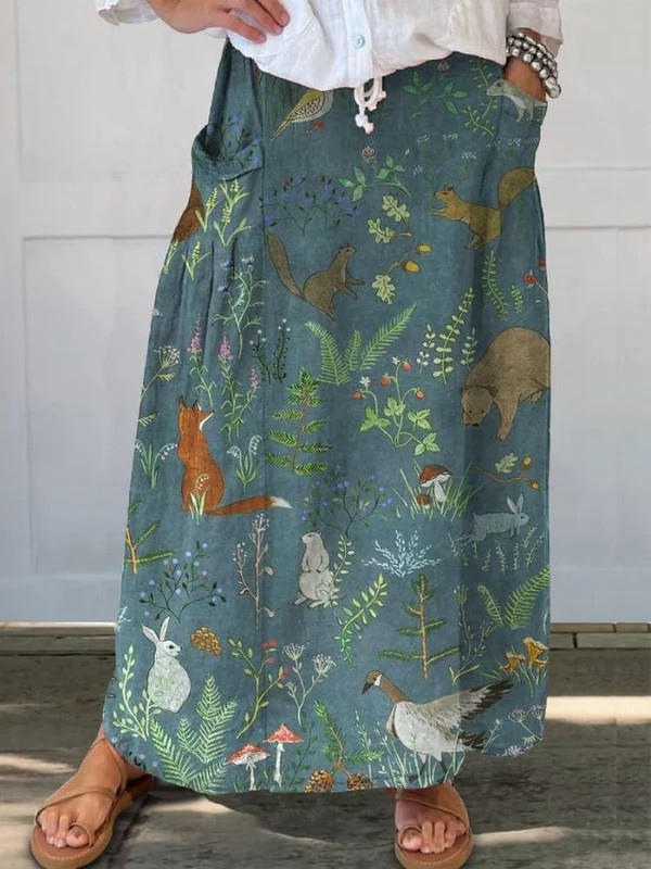 Penny | Women's Retro Floral Animals Art Casual Pocket Skirt – Floral Print