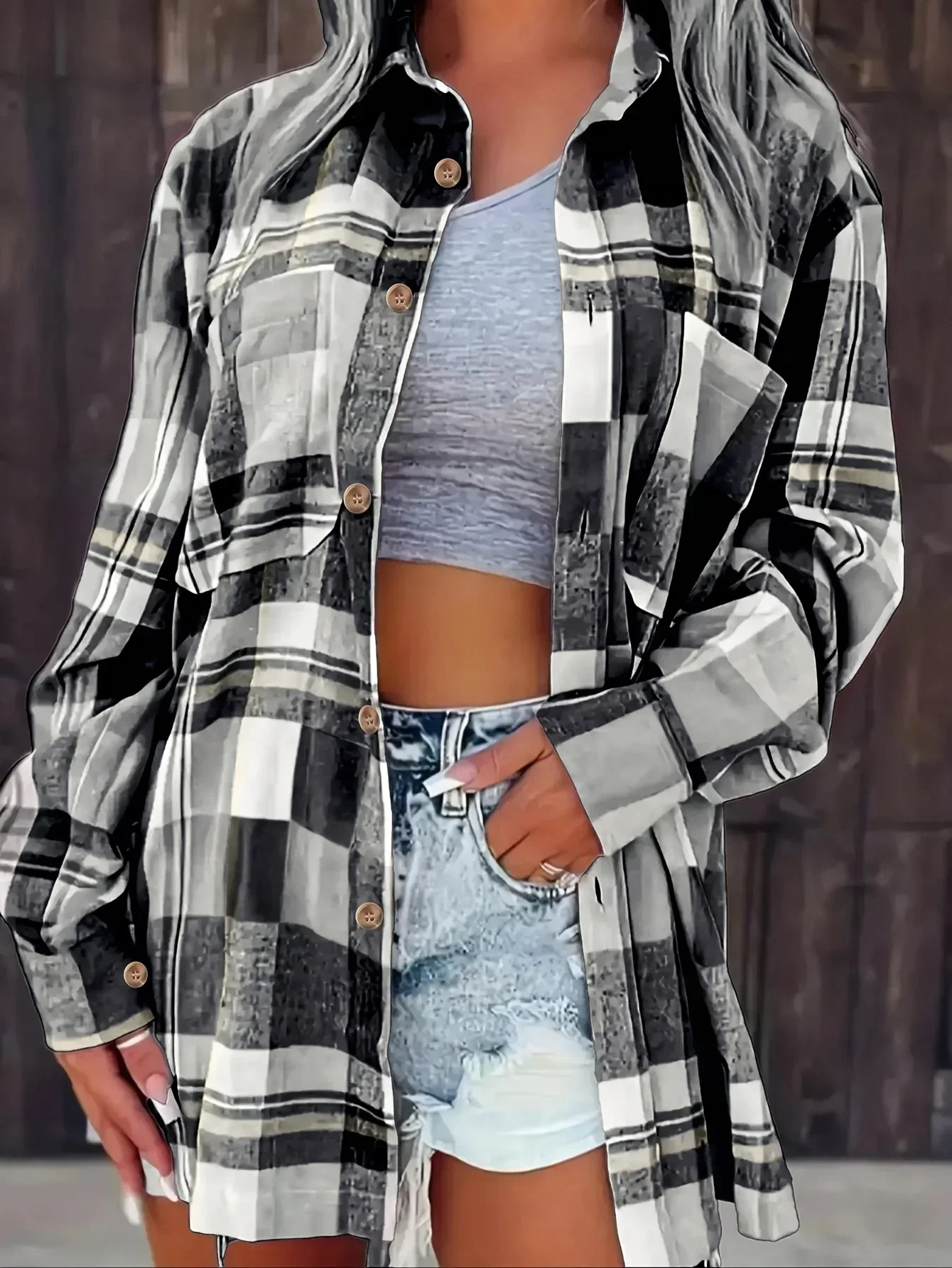 Frances | Women's Oversized Plaid Flannel Button-Down Shirt – Classic