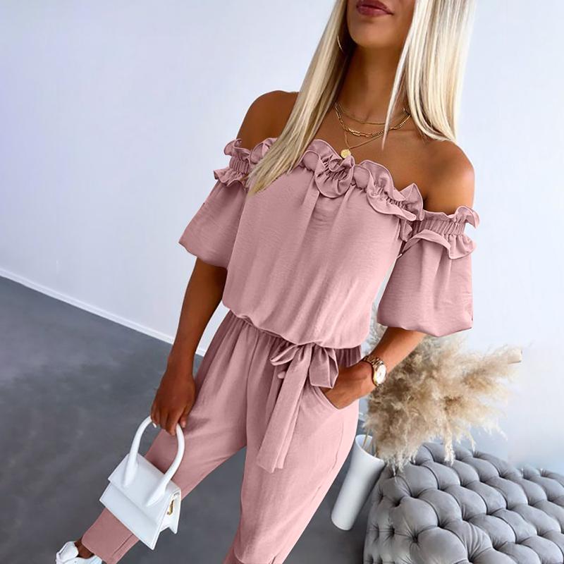 Melissa | Women's Chic Off Shoulder Frill Tie-Waist Jumpsuit – Off-Shoulder, One-Piece