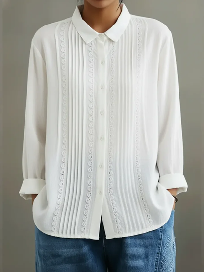 Barrel | Women's Lace Trim Button-Up Long Sleeve Blouse – Lace Detail