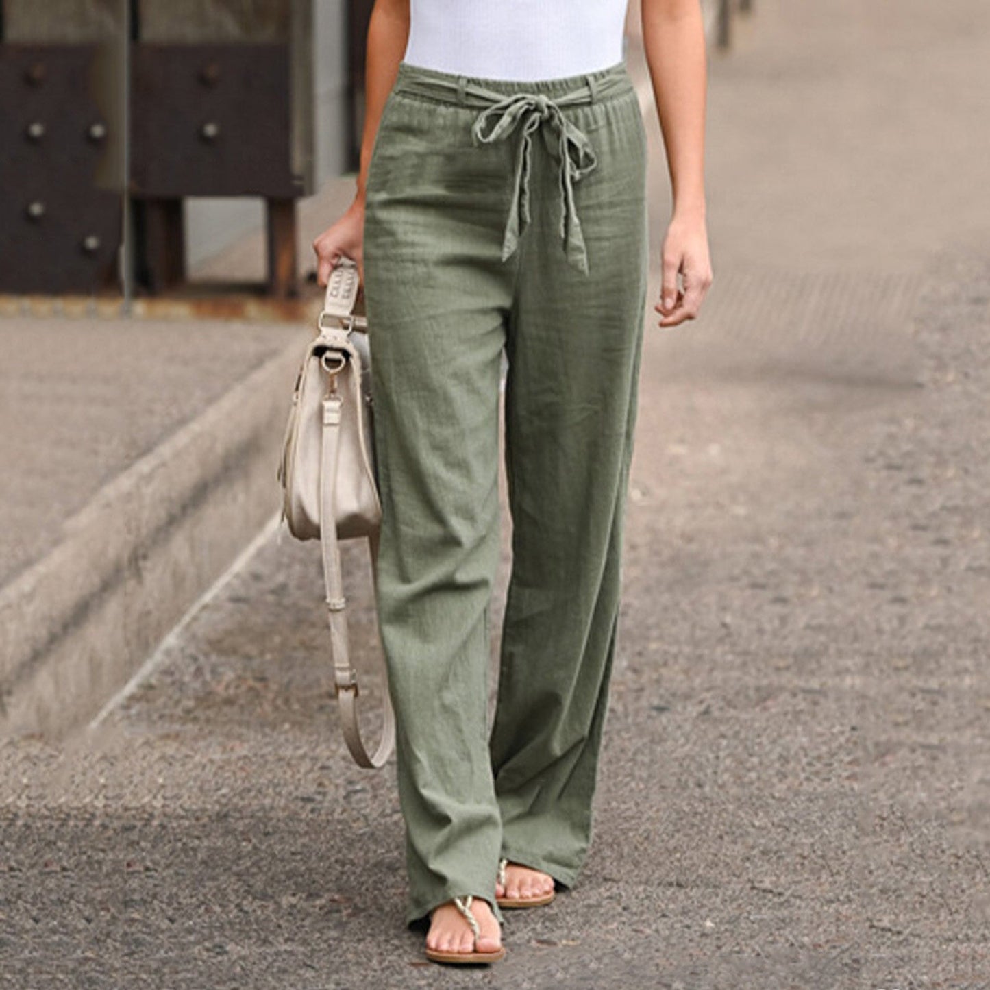 Shirley | Women's Wide Leg Pants Drawstring High Waist Casual