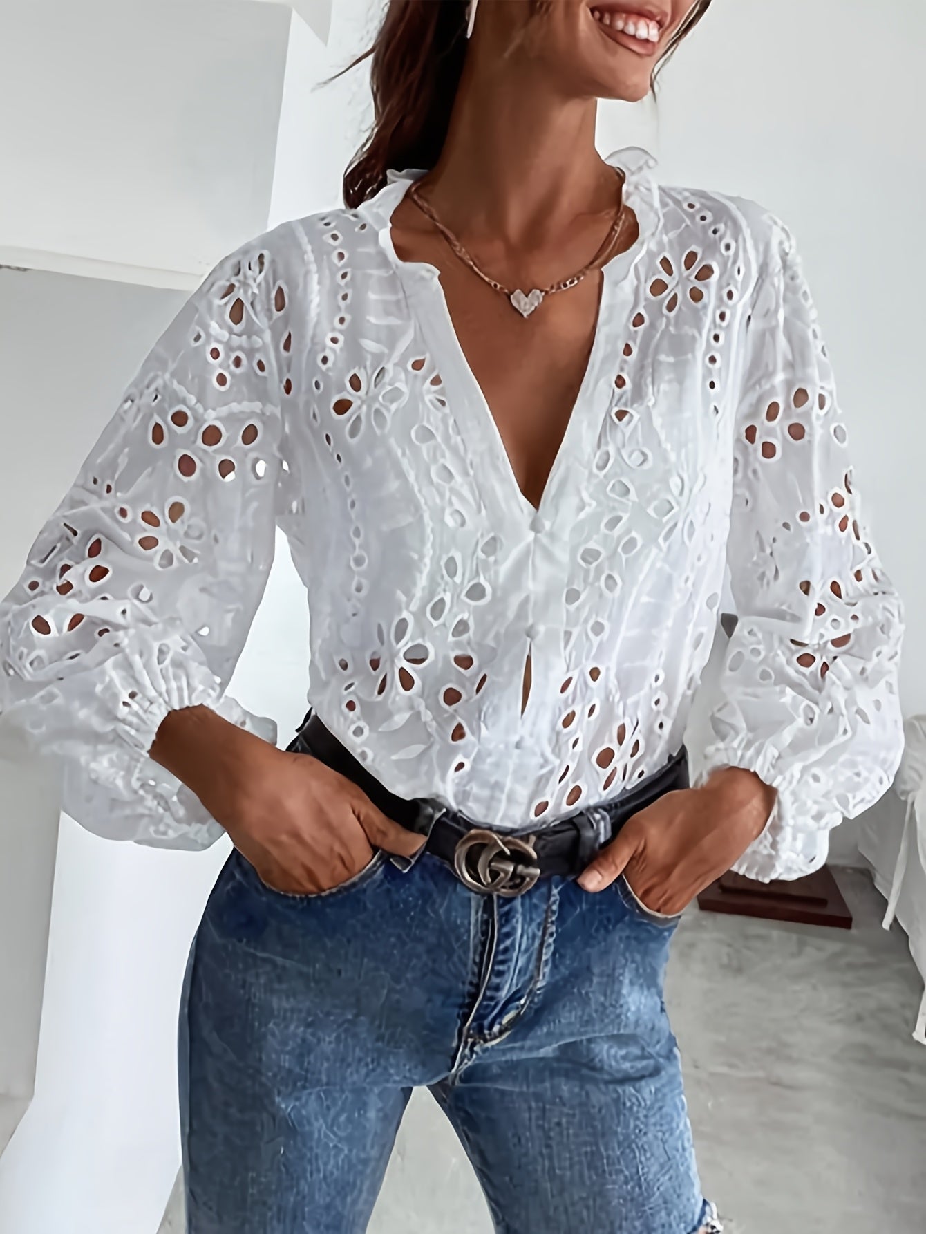 Corinne | Women's Floral Long-Sleeve Blouse – Floral Print, Casual