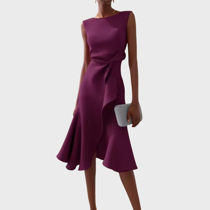 Barbara | Women's Draped Asymmetric Midi Dress – Asymmetric Hem