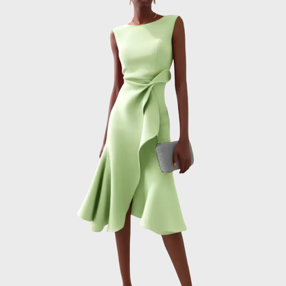 Barbara | Women's Draped Asymmetric Midi Dress – Asymmetric Hem