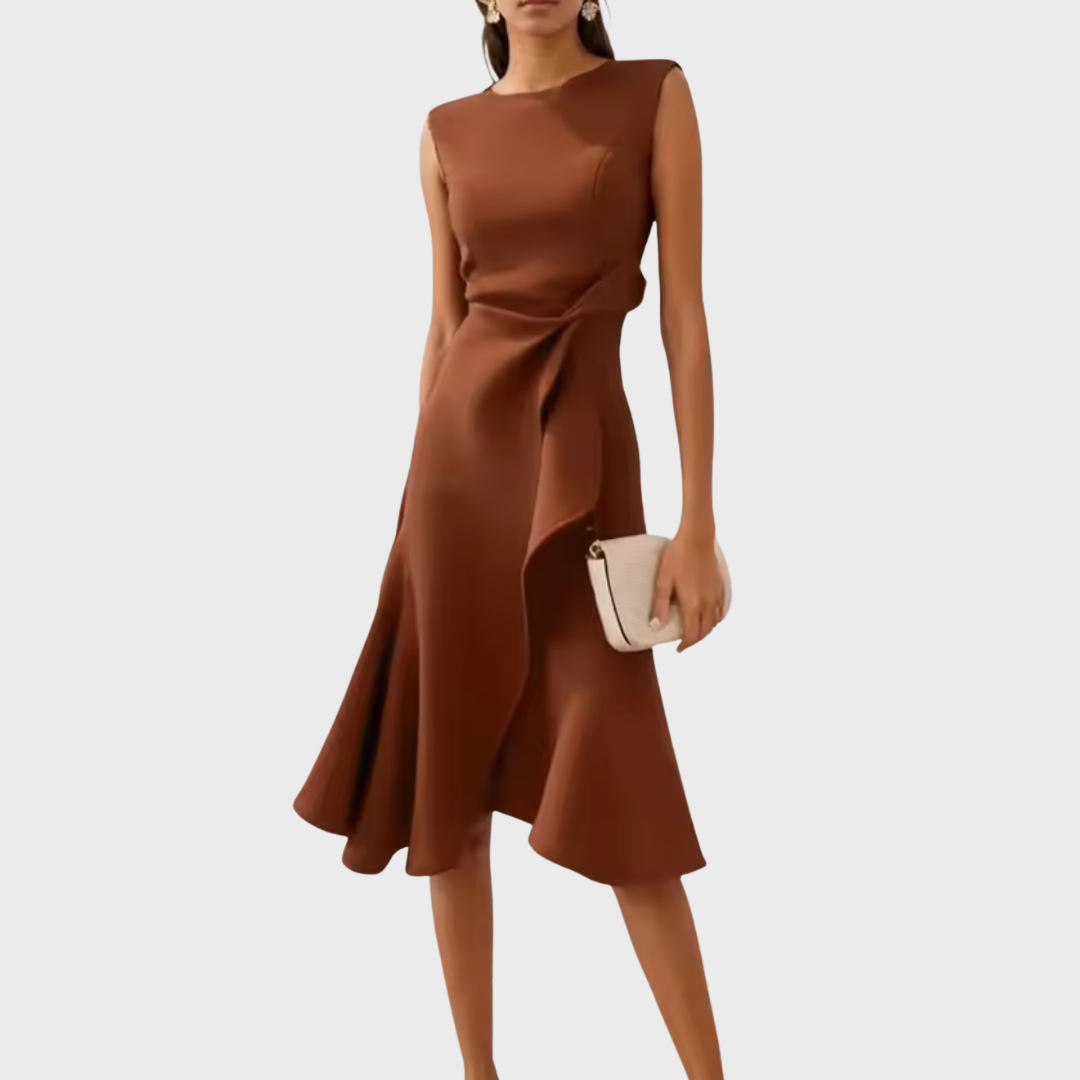 Barbara | Women's Draped Asymmetric Midi Dress – Asymmetric Hem