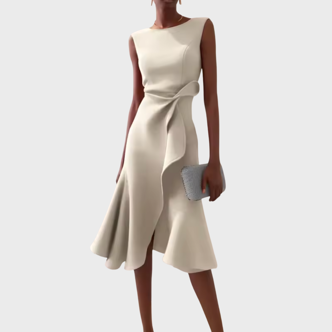 Barbara | Women's Draped Asymmetric Midi Dress – Asymmetric Hem