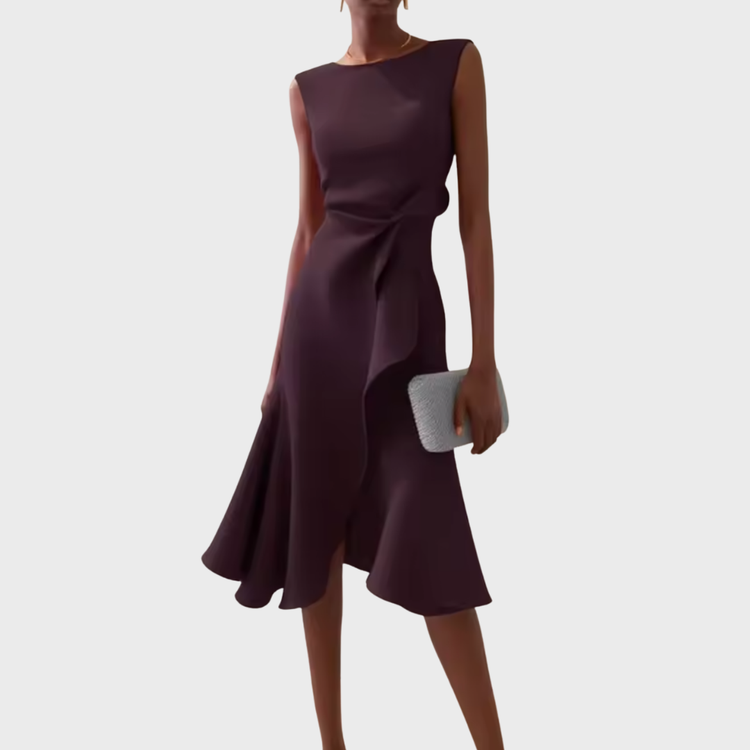 Barbara | Women's Draped Asymmetric Midi Dress – Asymmetric Hem