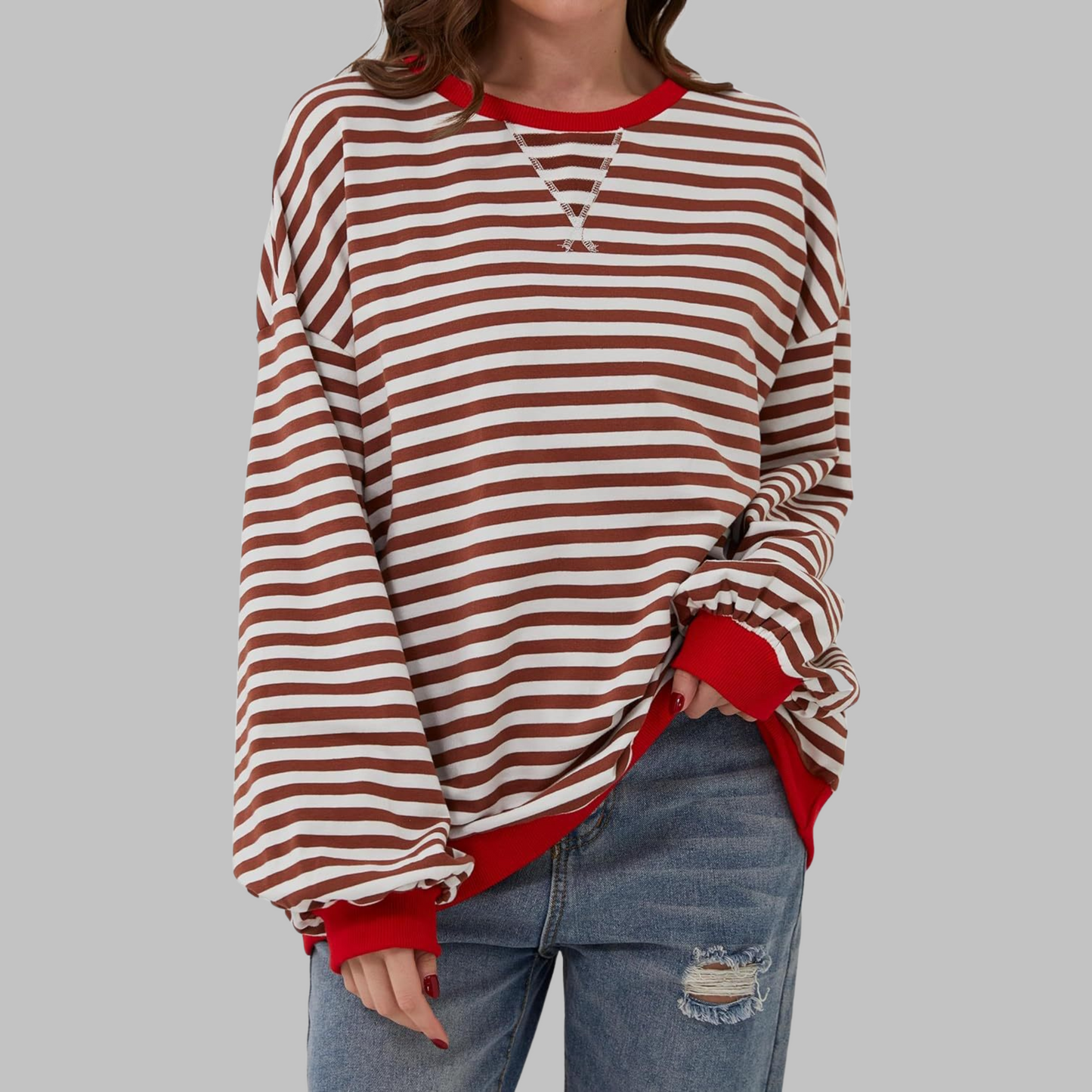 Carly | Women's Striped Crewneck Long Sleeve Oversized Sweatshirt – Striped, Long Sleeve