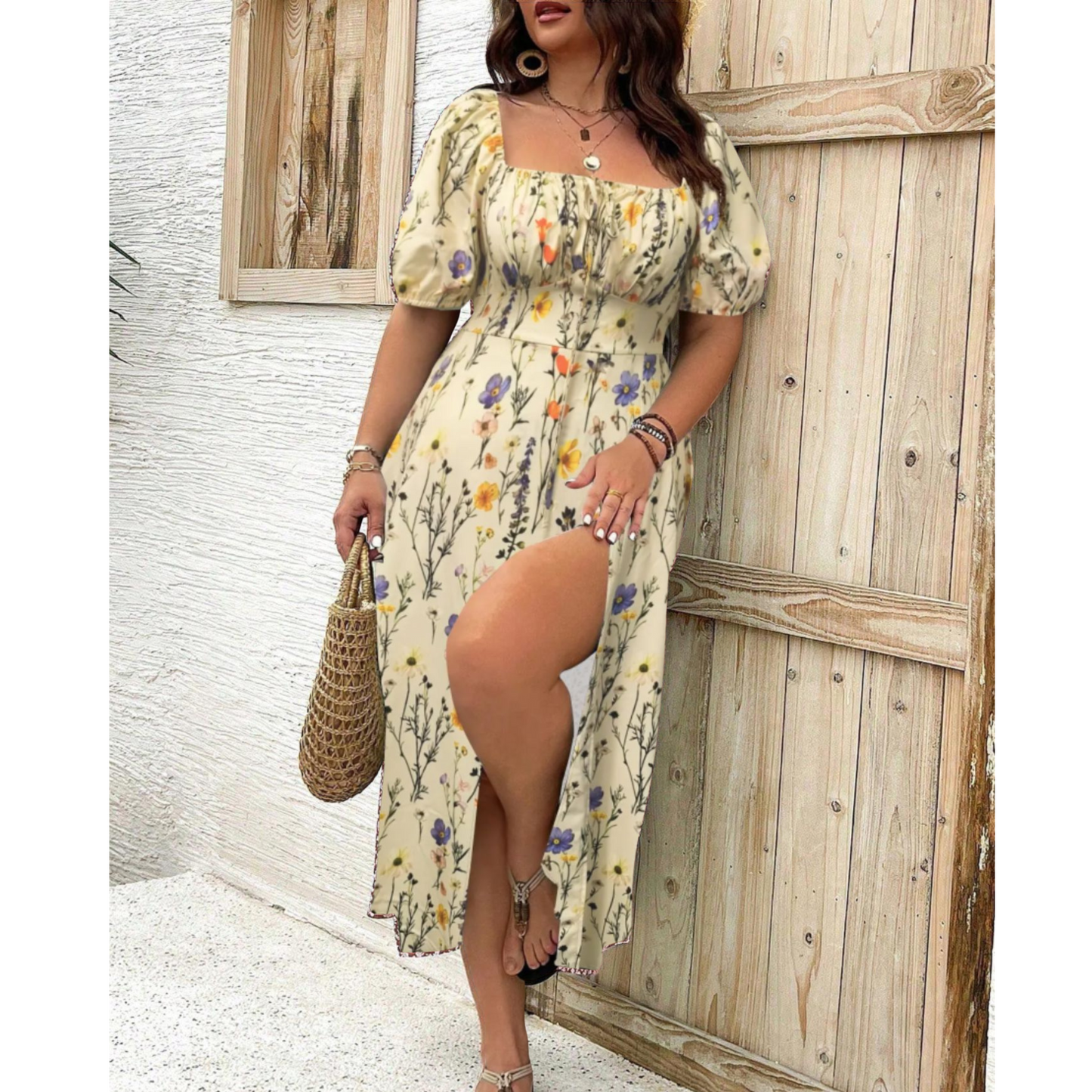 Paloma | Women's Classy Plus Size Puff Sleeve Maxi Dress – Maxi