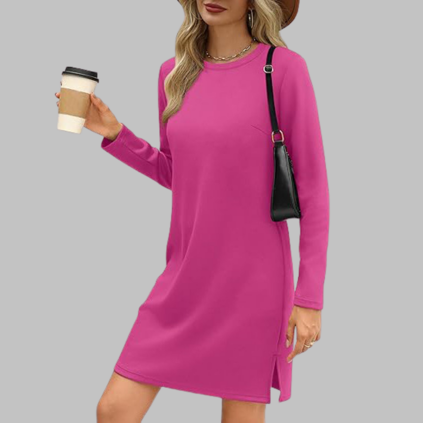 Nora | Women's Comfortable Long Sleeve Round Neck Dress – Long Sleeve