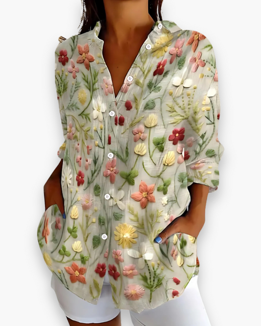 Mariana | Women's Floral Print Button-Down Blouse with 3/4 Sleeves – Floral Print, Casual