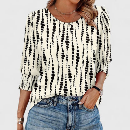Lotus | Women's Smocked Cuff 3/4 Sleeve Crew Neck Top – Smocked