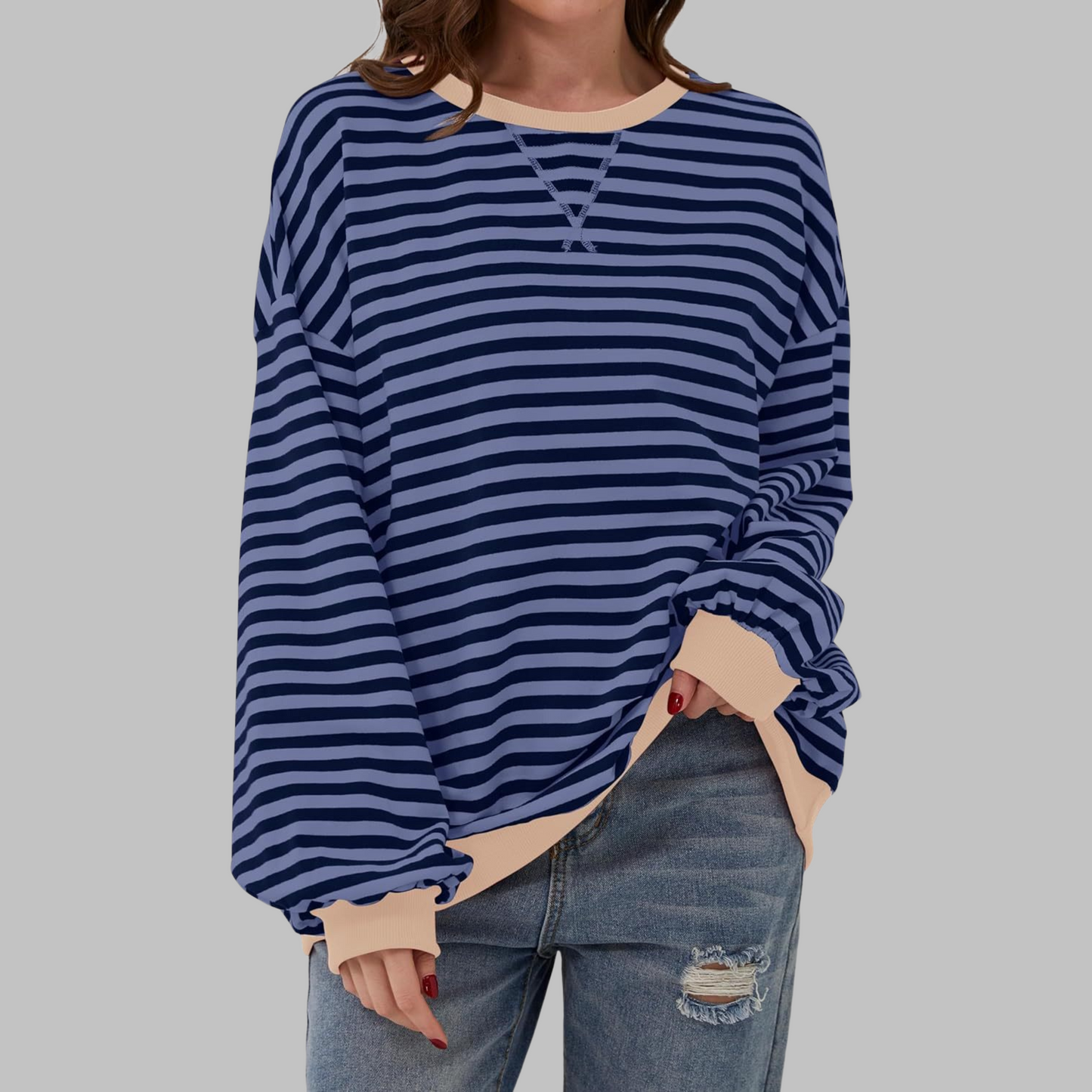 Carly | Women's Striped Crewneck Long Sleeve Oversized Sweatshirt – Striped, Long Sleeve