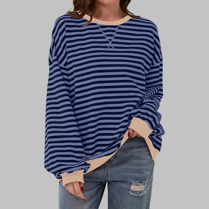 Carly | Women's Striped Crewneck Long Sleeve Oversized Sweatshirt – Striped, Long Sleeve