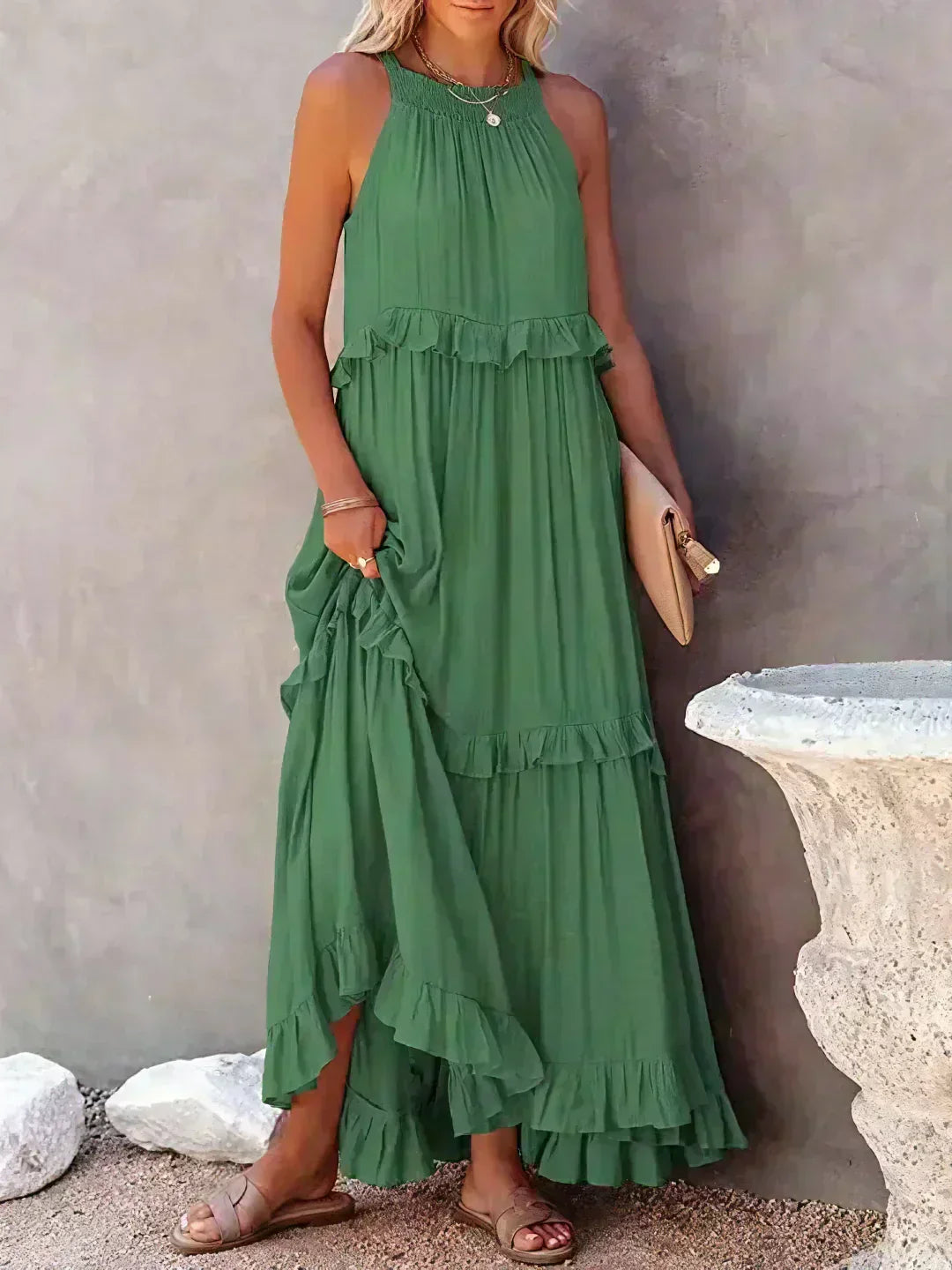 Vera | Women's Elegant Sleeveless Dress with Ruffles – Sleeveless, Ruffle Detail