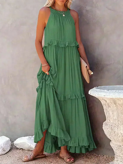 Vera | Women's Elegant Sleeveless Dress with Ruffles – Sleeveless, Ruffle Detail