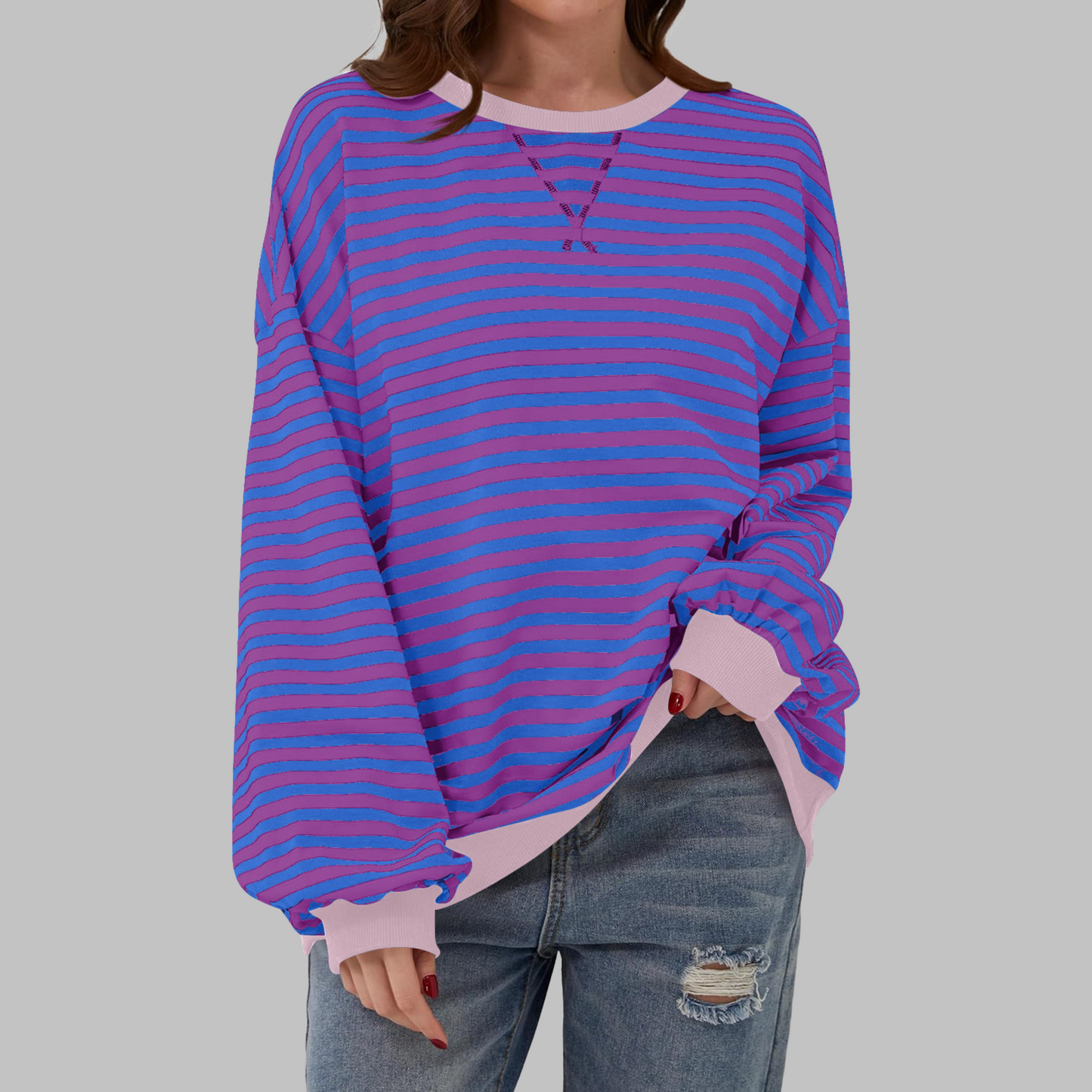 Carly | Women's Striped Crewneck Long Sleeve Oversized Sweatshirt – Striped, Long Sleeve