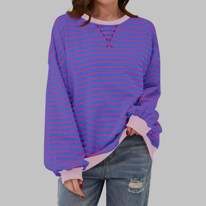 Carly | Women's Striped Crewneck Long Sleeve Oversized Sweatshirt – Striped, Long Sleeve