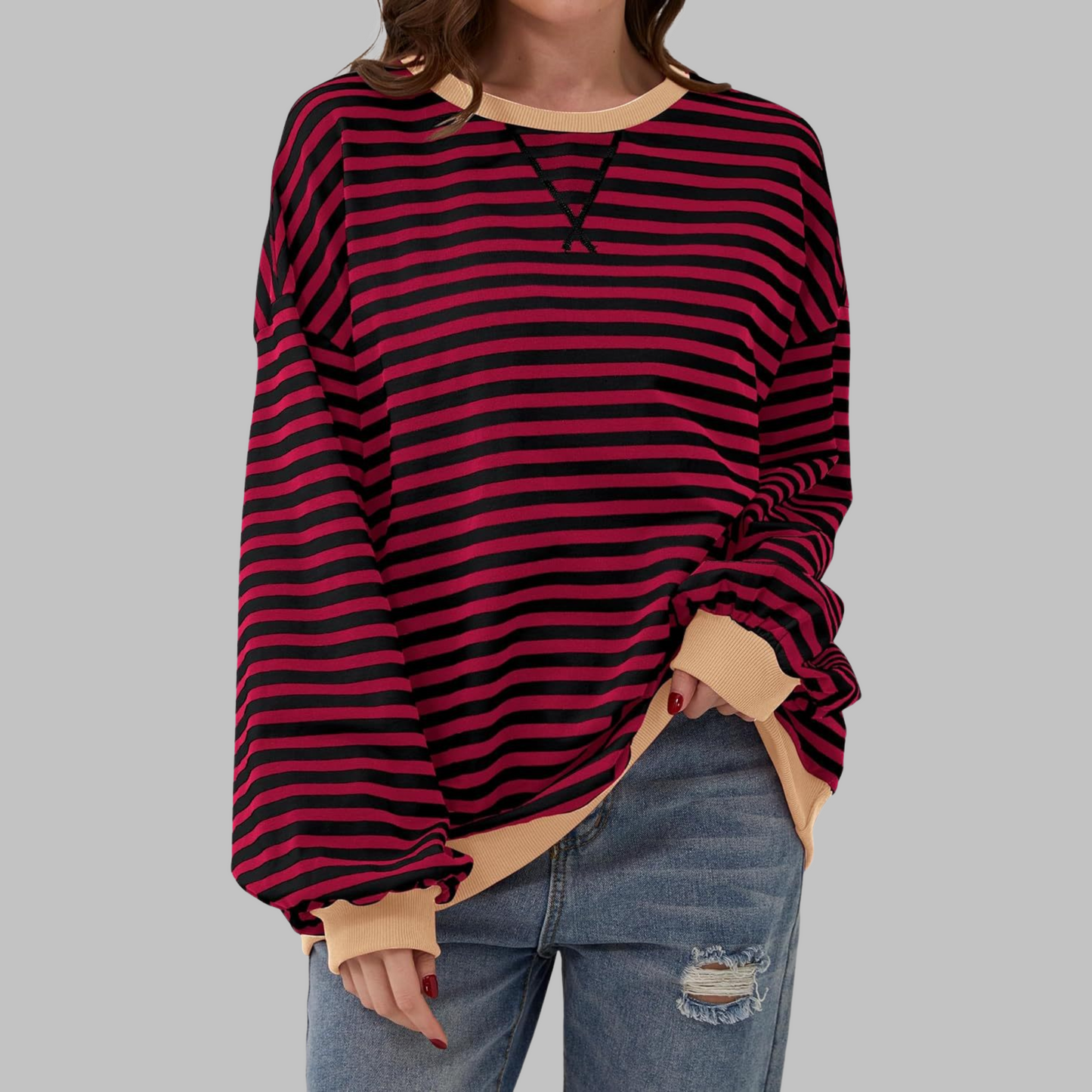 Carly | Women's Striped Crewneck Long Sleeve Oversized Sweatshirt – Striped, Long Sleeve