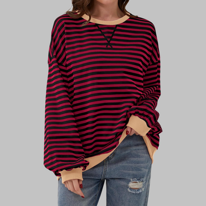 Carly | Women's Striped Crewneck Long Sleeve Oversized Sweatshirt – Striped, Long Sleeve