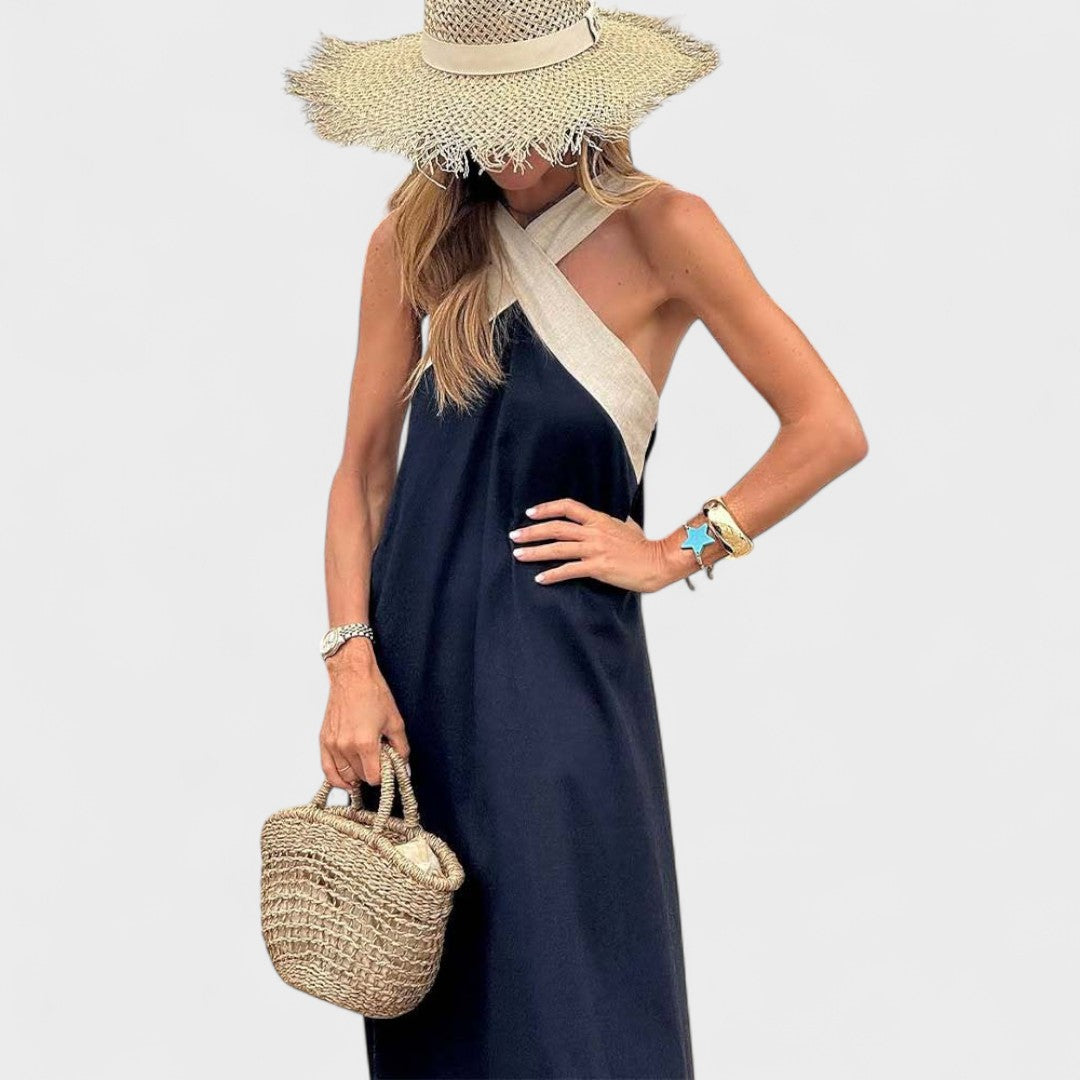 Florence | Women's Elegant Cross-Neck Maxi Dress – Maxi, Elegant