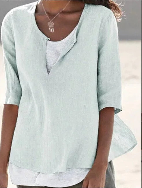 Robyn | Women's 3/4 Sleeve Blouse Split Neck Casual Top – Casual