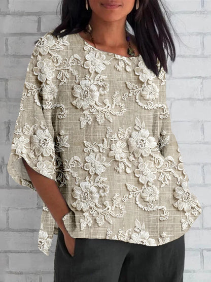 Rebecca | Women's Vintage Floral Relaxed Blouse – Floral Print, Casual