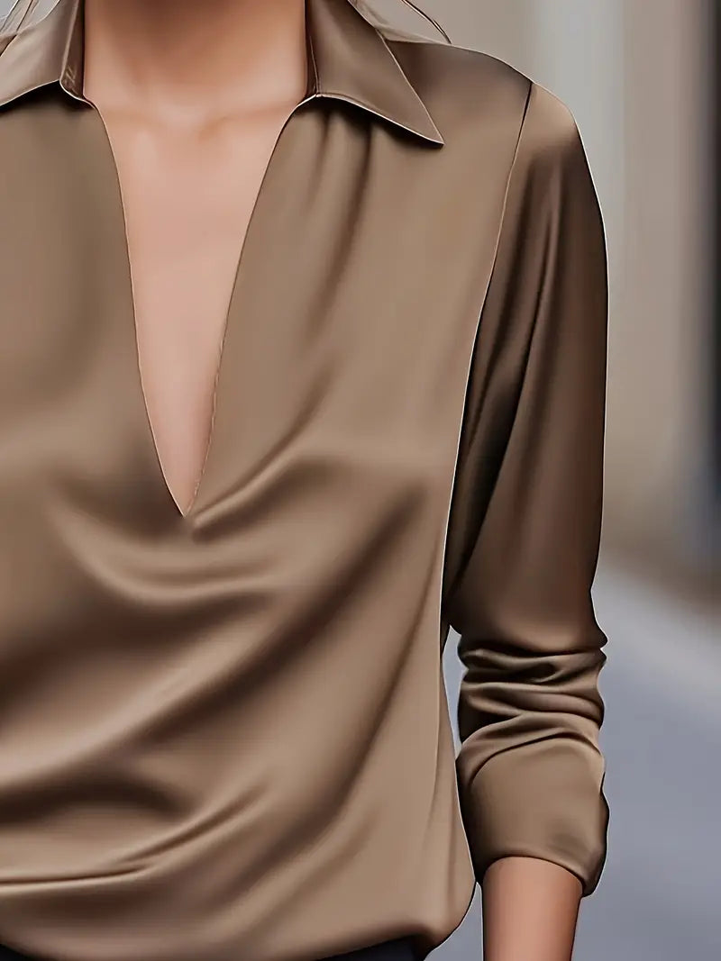 Kathy | Women's Premium V-Neck Satin Blouse – V-Neck, Satin