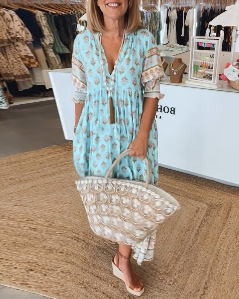 Loretta | Women's Boho Midi Tassel Dress – Midi, Boho