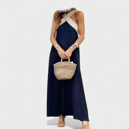 Florence | Women's Elegant Cross-Neck Maxi Dress – Maxi, Elegant