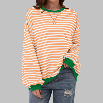 Carly | Women's Striped Crewneck Long Sleeve Oversized Sweatshirt – Striped, Long Sleeve