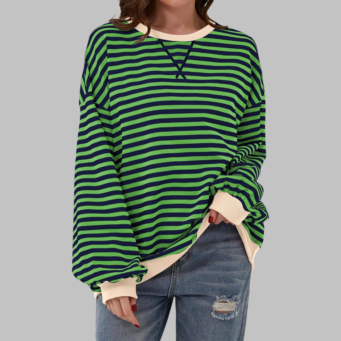 Carly | Women's Striped Crewneck Long Sleeve Oversized Sweatshirt – Striped, Long Sleeve