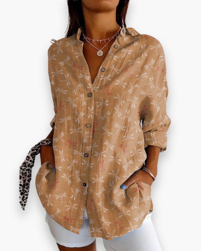 Mariana | Women's Floral Print Button-Down Blouse with 3/4 Sleeves – Floral Print, Casual