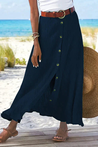 Esme | Women's Button Front Maxi Skirt High Waist Linen Look – Linen Blend