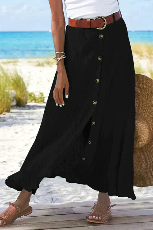 Esme | Women's Button Front Maxi Skirt High Waist Linen Look – Linen Blend
