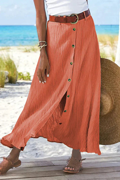 Esme | Women's Button Front Maxi Skirt High Waist Linen Look – Linen Blend