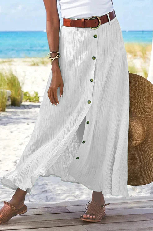 Esme | Women's Button Front Maxi Skirt High Waist Linen Look – Linen Blend
