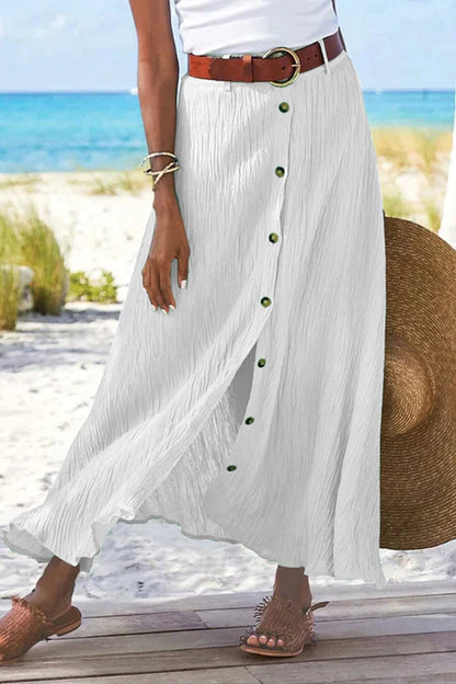 Esme | Women's Button Front Maxi Skirt High Waist Linen Look – Linen Blend