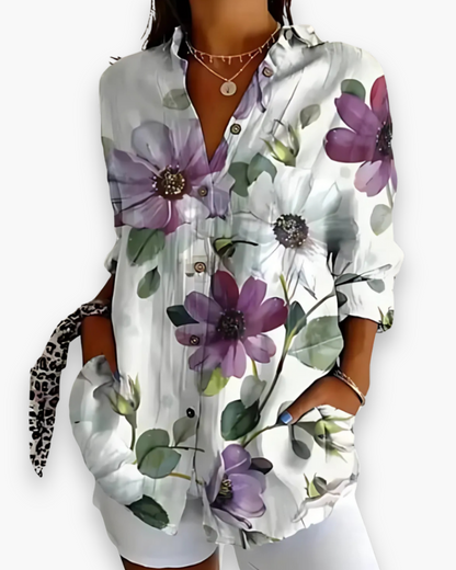 Mariana | Women's Floral Print Button-Down Blouse with 3/4 Sleeves – Floral Print, Casual